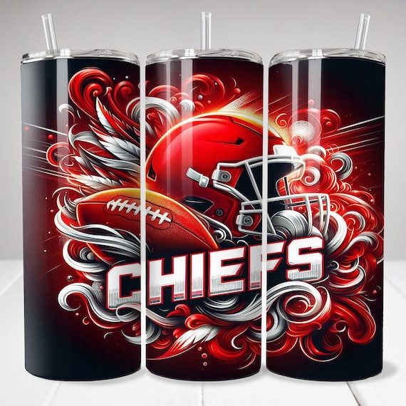 CHIEFS 20oz Skinny Tumbler Wrap PNG, Sport Mascot Tumbler Seamless Design, 20oz Sublimation Tumbler Digital Download Template