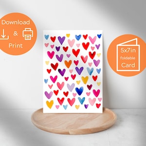 Danke-Karte voller kleinen Herzen Watercolored Printable 5 in x 7 in Instant Download Nachdenkliche Persönliche Herzliche Notiz