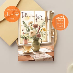 Carte imprimable pour la fête des Mères | Poème sentimental et art de cuisine confortable | coeur de notre maison | Téléchargement numérique | Cadeau DIY instantané pour maman