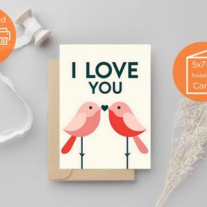 Liefde vogel kaart ik hou van je Valentijnsdag voor vriend afdrukbare Instant Download verjaardag DIY 5 x 7 minimalistische kleurrijke cadeau Galentine's