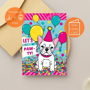 Cartão de aniversário para cachorro para imprimir - Let's Pawty - Download digital instantâneo para amantes de cachorros, mães de cachorros - Imprimir em casa - Cartão de feliz aniversário