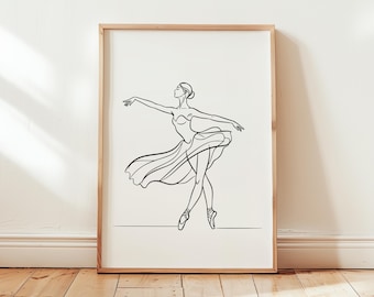 Ballerina Line Art Print: Minimalist Dance Wall Decor (Digital Download