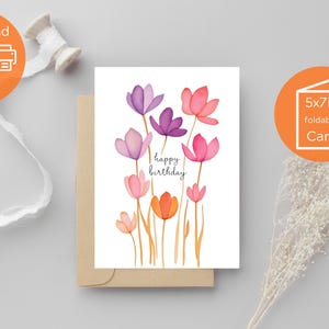 Bloemen verjaardagskaart beste moeder ooit waardering gouden bloemblaadje vriend aquarel bestie afdrukbare Instant Download 5 x 7 viering speciale dag