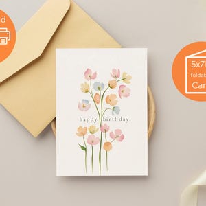 Cartão de Aniversário para Filha em Aquarela – 5×7 para Imprimir | Download Instantâneo