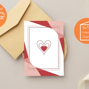 Hermosa tarjeta de felicitación con forma de corazón, tarjeta de San Valentín, tarjeta de aniversario imprimible, tarjeta de amor, tarjeta de San Valentín imprimible, descarga instantánea