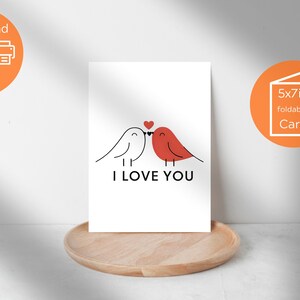Liebe Vögel Karte, süße und einfache Valentinstag Karte, Instant Download, druckbare Valentinstagskarte, druckbare Jubiläumskarte, Liebeskarte