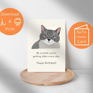 Cat Birthday Card Funny Pet Cute Uinque Printable Instant Digital Download 5x7 Greeting Celebration Special Day Personal For Daughter