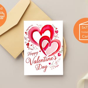 Tarjeta de feliz día de San Valentín, hermosa tarjeta de felicitación con forma de corazón, tarjeta de aniversario imprimible, tarjeta de San Valentín imprimible, descarga instantánea