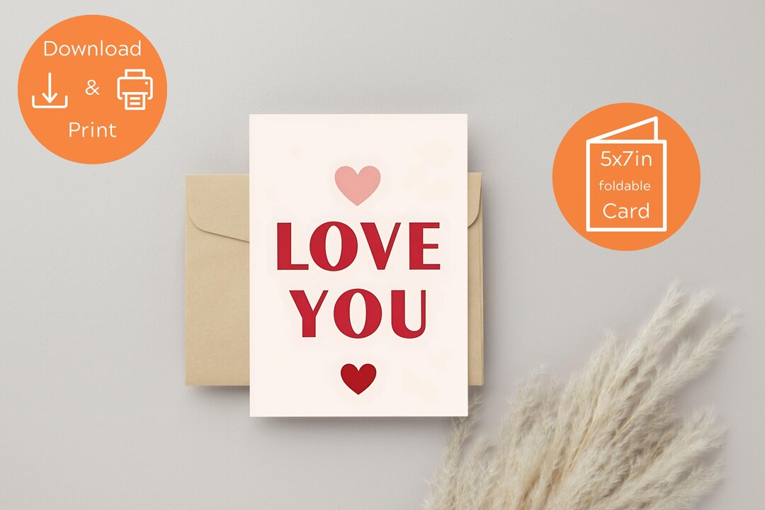 Love You Card: Printable Anniversary Card With Envelope (digital ...