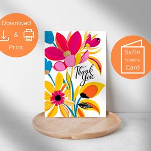 Printable Thank You Card Floral Thank You Card Flower Thank You Card Print at Home Thanks Card Thank You Card For Her Digital Download 5x7in
