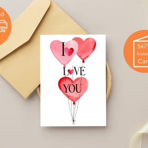Kaart hartballonnen, direct downloaden, afdrukbare valentijnskaart, Valentijnsdagkaart, afdrukbare jubileumkaart, liefdeskaart