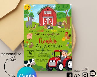 Editable Farm Animal Birthday Invitation – Barnyard Party Invite – Kids Birthday Template – Instant Download – Printable PDF/Canva