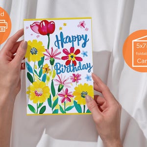 Cartão de Aniversário Floral para Mãe – 5×7 para Imprimir | Download Instantâneo | Buquê de Aquarela
