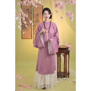 Abito a maniche larghe a cinque pannelli realizzato in seta Tay Thi, Ao Dai tradizionale, Ao Dai da donna, Áo Ngũ Thân Tay Thụng Chất Liệu Lụa Tây Thi