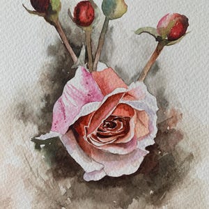 Original Watercolor Rose Painting – Hand Painted Floral Art – 5.7x7.9 inch Unframed Botanical Artwork