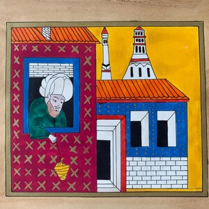 Ottoman Miniature Replica Art,Historic Scene Illustration ,Hand-Drawn Artwork with Mat,Traditional Islamic Art,Handmade Painting