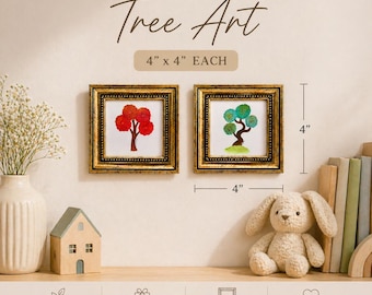 Mini Tree Art Set of 2, Tiny Framed Painting Set, 4x4 Inch Wall Art, Nature Wall Decor, Small Art Set, Gift for Her, Nursery Decor