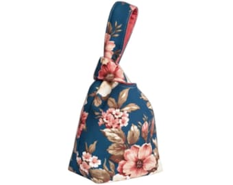 Reversible Japanese knot handbag | Small handmade bag with exclusive print | Original handmade