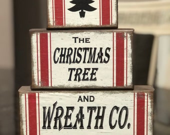 Christmas Tree and Wreath Co Shelf Sitter WOOD BLOCKS