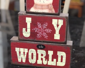 Christmas Snowman Wood Block Shelf Sitter