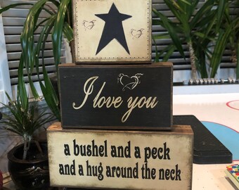 I Love You a Bushel and a Peck SHELF SITTER / Wood Blocks