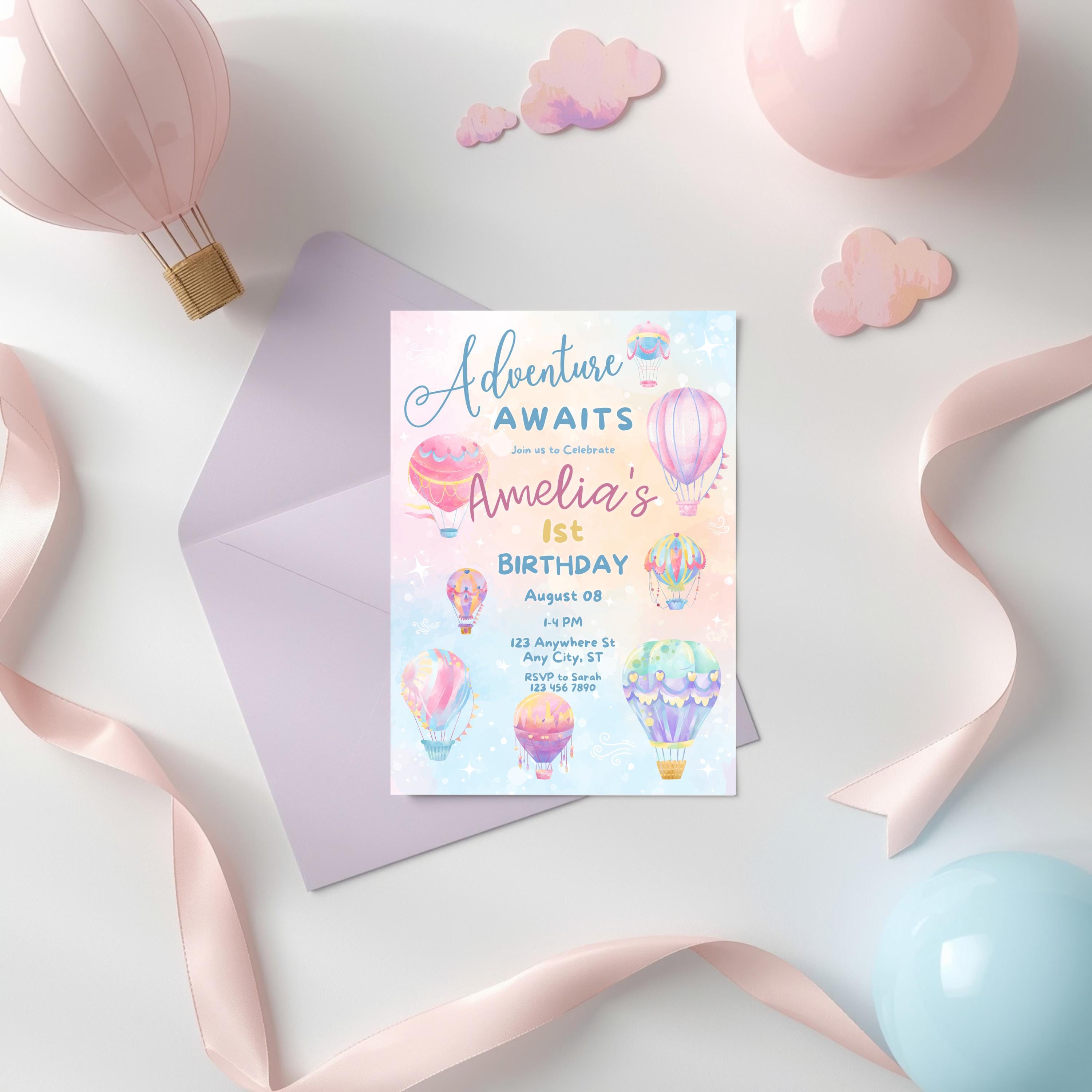 Max Air Invitations Hot Air Balloon Birthday Invitation Template, Adventure Awaits Birthday ...