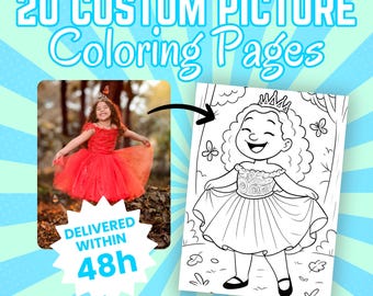 20 Custom Coloring Pages, Personalized Coloring Photos, 20 Custom Photo Coloring Pages, Digital File, Printable Coloring Book, Picture Gift