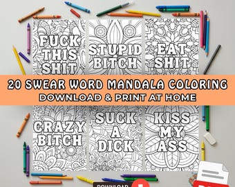 Swear Word Mandala Coloring Pages, Swear Word Coloring Sheets, Digital Coloring Book, Cuss Word Coloring, Adult Coloring Book
