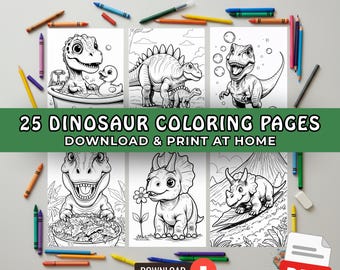 25 pagine da colorare di dinosauri per bambini, pagine di attività stampabili per bambini, fogli da colorare di dinosauri, download PDF, libro da colorare stampabile