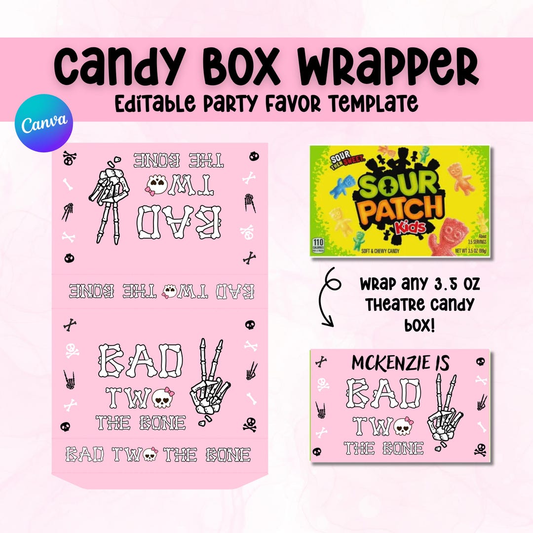 Editable Candy Box Wrapper Template, 3.5 Oz Theater Candy Personalized ...