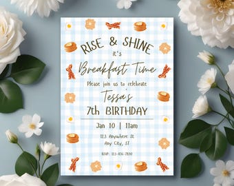 It's Breakfast Time Birthday Invitation, Breakfast Invitation, Brunch Birthday Invitation, Editable Canva Template, Rise & Shine Party