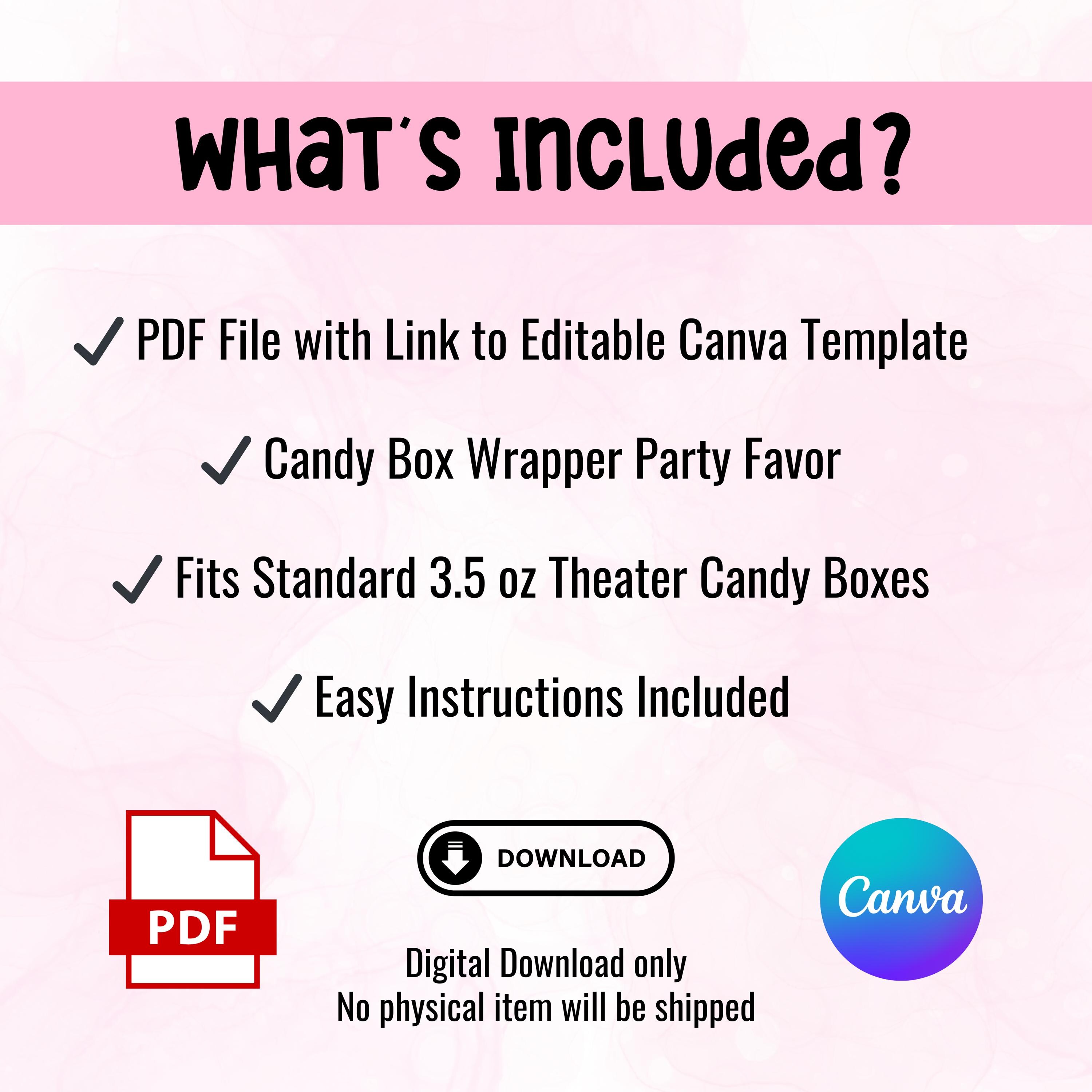 Editable Candy Box Wrapper Template, 3.5 Oz Theater Candy Personalized ...