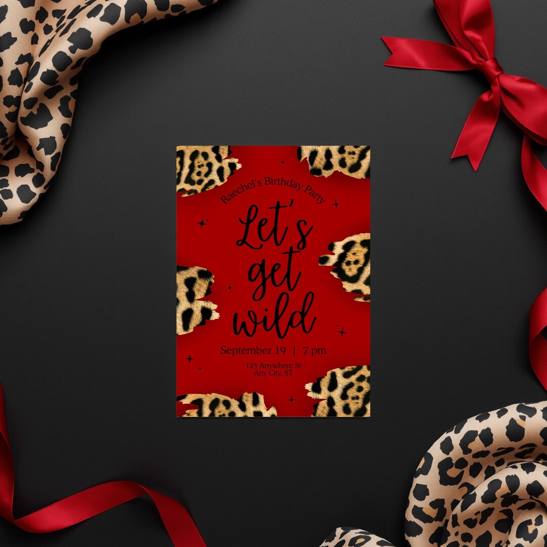 Leopard Print Birthday Invitation Template, Let's Get Wild Party Invite ...
