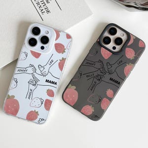 Custom Phone Case,You Hold Our Hands Name Case, Personalized Strawberry Design for iPhone 16/15/14/13 Pro Max,Mother’s Day Gift (TPU)
