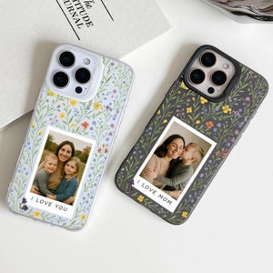Mother’s Day Custom Photo Phone Case Personalized Floral iPhone Case with Kids’ Picture Gift for Mom Fits iPhone 16/15/14/13/12/11（TPU）