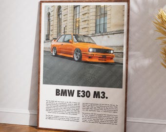 BMW M3 E30 (1986-1991) (side Profile) Car Poster Print Wall Art