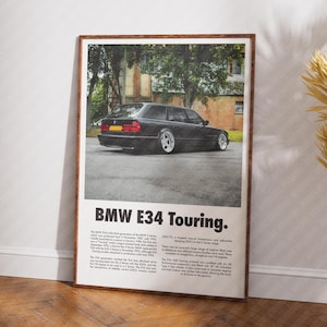 BMW E34 Touring 540i M5 Stanced Poster Wall Art High Quality Decor (Classic Car Print)