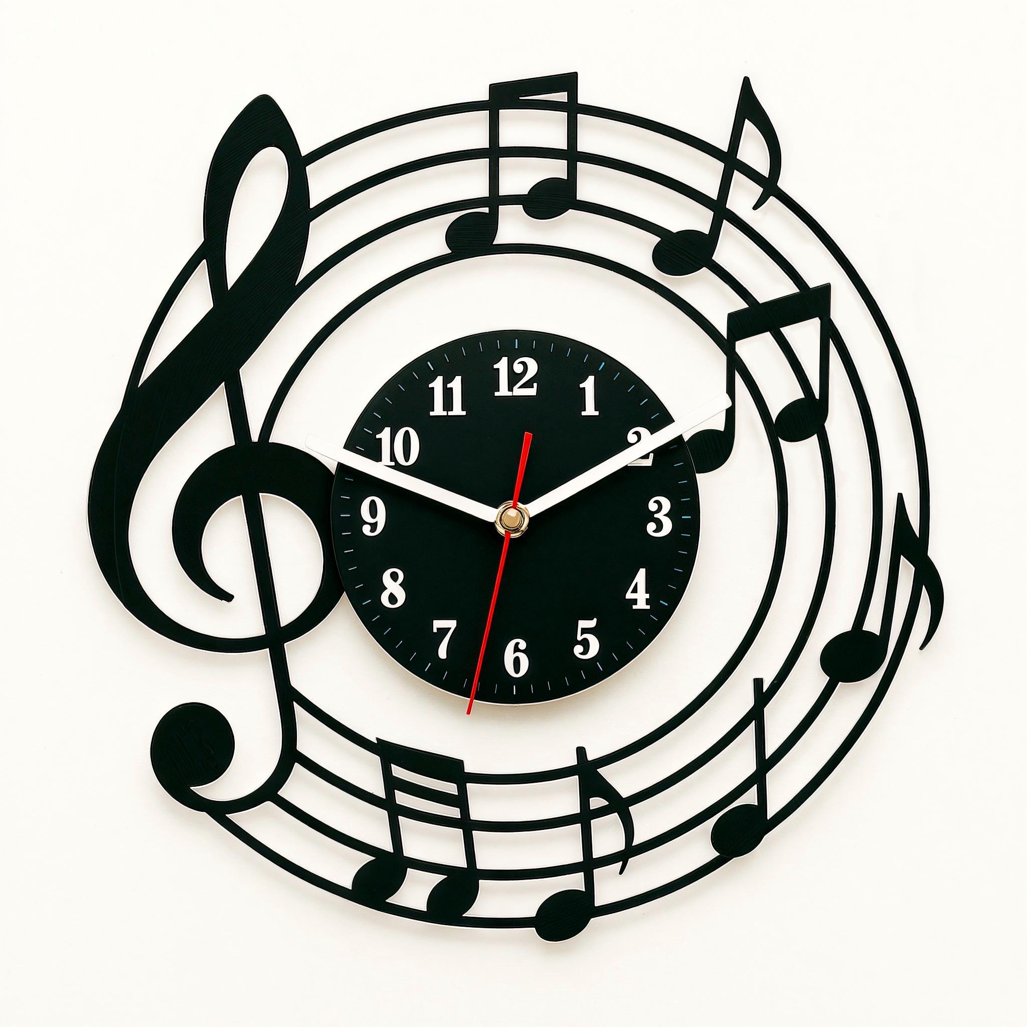 Musical Notes Vinyl Clock – Treble Clef Wall Art – Handmade Music Room ...