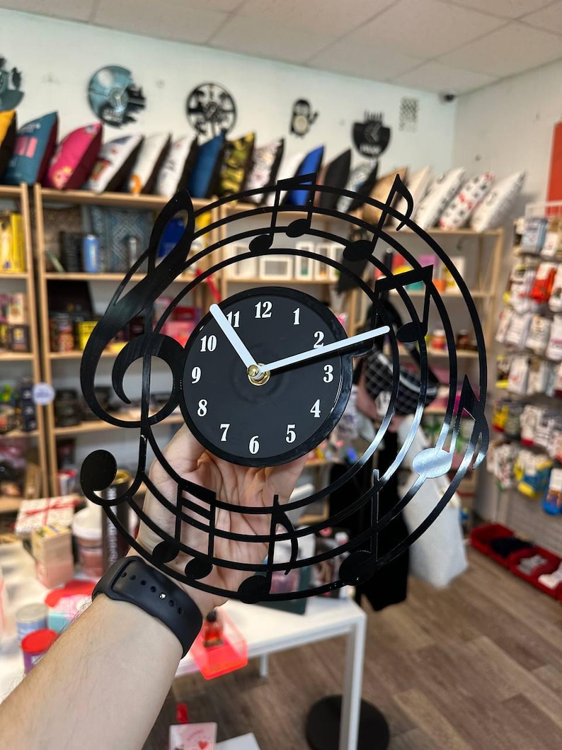 Musical Notes Vinyl Clock – Treble Clef Wall Art – Handmade Music Room ...