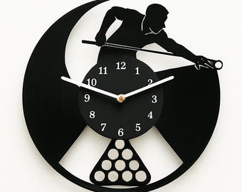 Billiards Vinyl Wall Clock – Pool Player Decor Gift for Game Room or Man Cave