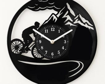 Mountain Biking Vinyl Wall Clock – Cyclist Wall Decor for Adventure Lovers