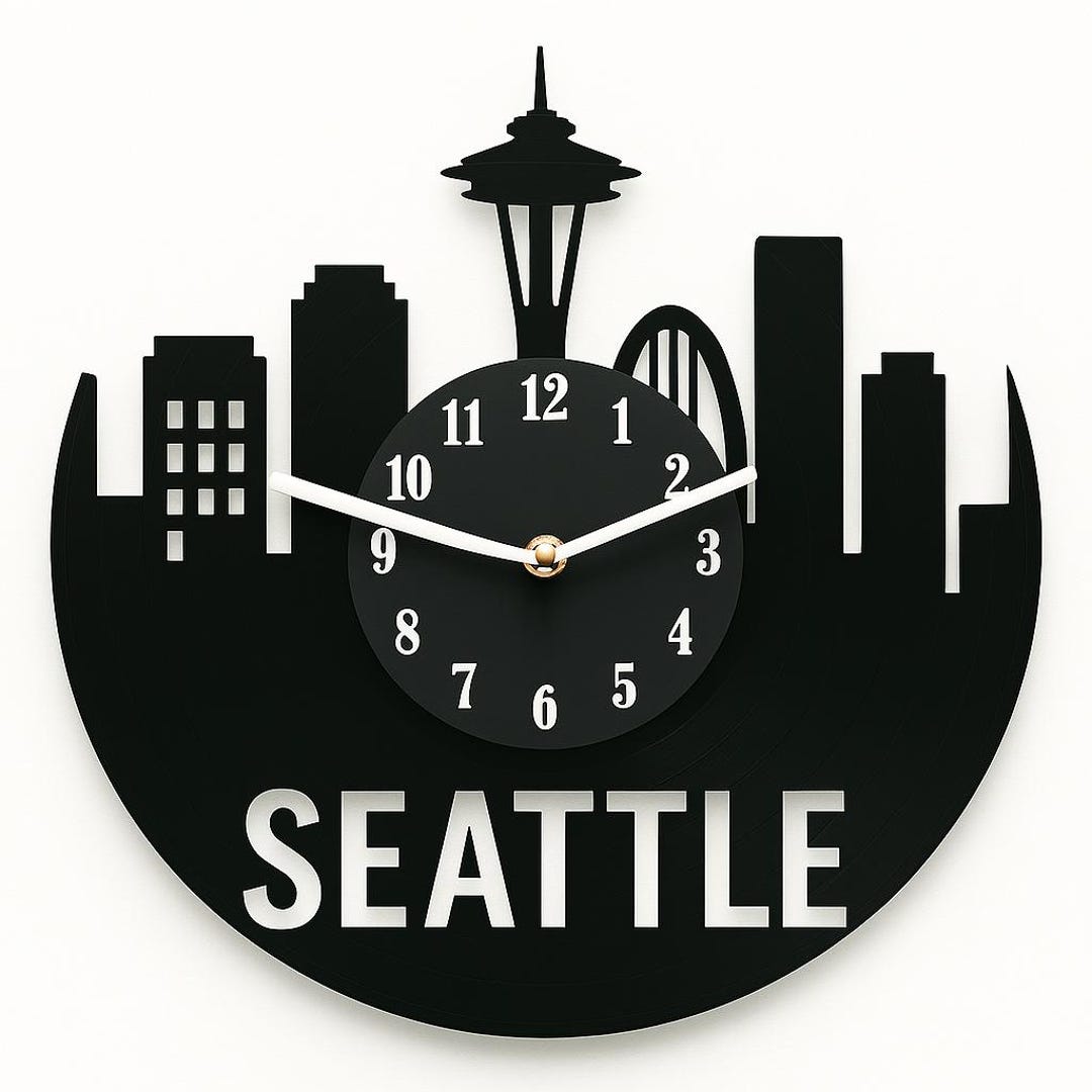 Seattle Vinyl Record Clock – Skyline Wall Art With Space Needle ...