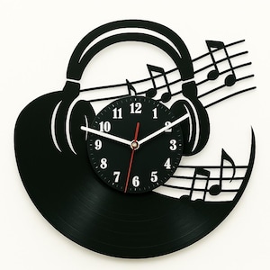 Headphones Vinyl Clock – DJ Wall Decor – Music Lover Gift – Upcycled Record Clock