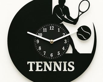 Tennis Vinyl Wall Clock – Handmade Sports Decor for Tennis Players & Fans