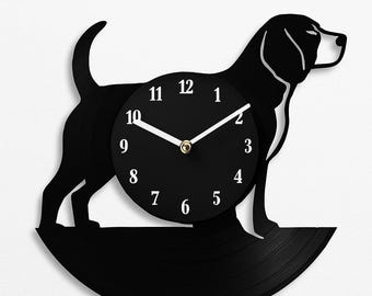 Beagle Vinyl Wall Clock – Upcycled Dog Decor – Handmade Gift for Pet Lovers