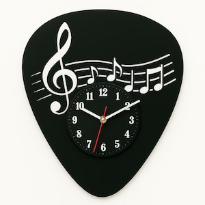 Guitar Pick Wall Clock – Musical Vinyl Decor – Handmade Gift for Music Room or Studio