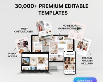 Pacote com mais de 30.000 modelos do Canva | Modelos editáveis para mídias sociais, marketing, negócios e anúncios | Download instantâneo