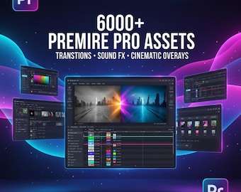 6000種類以上のPremiere Proトランジション、サウンドエフェクト、オーバーレイのメガバンドル | ドラッグ＆ドロップ | ビデオ編集パック | インスタントデジタルダウンロード