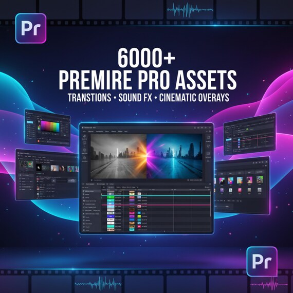 6000+ Premiere Pro Transitions, Sound FX and Overlays Mega Bundle | Drag & Drop | Video Editing Pack | Instant Digital Download