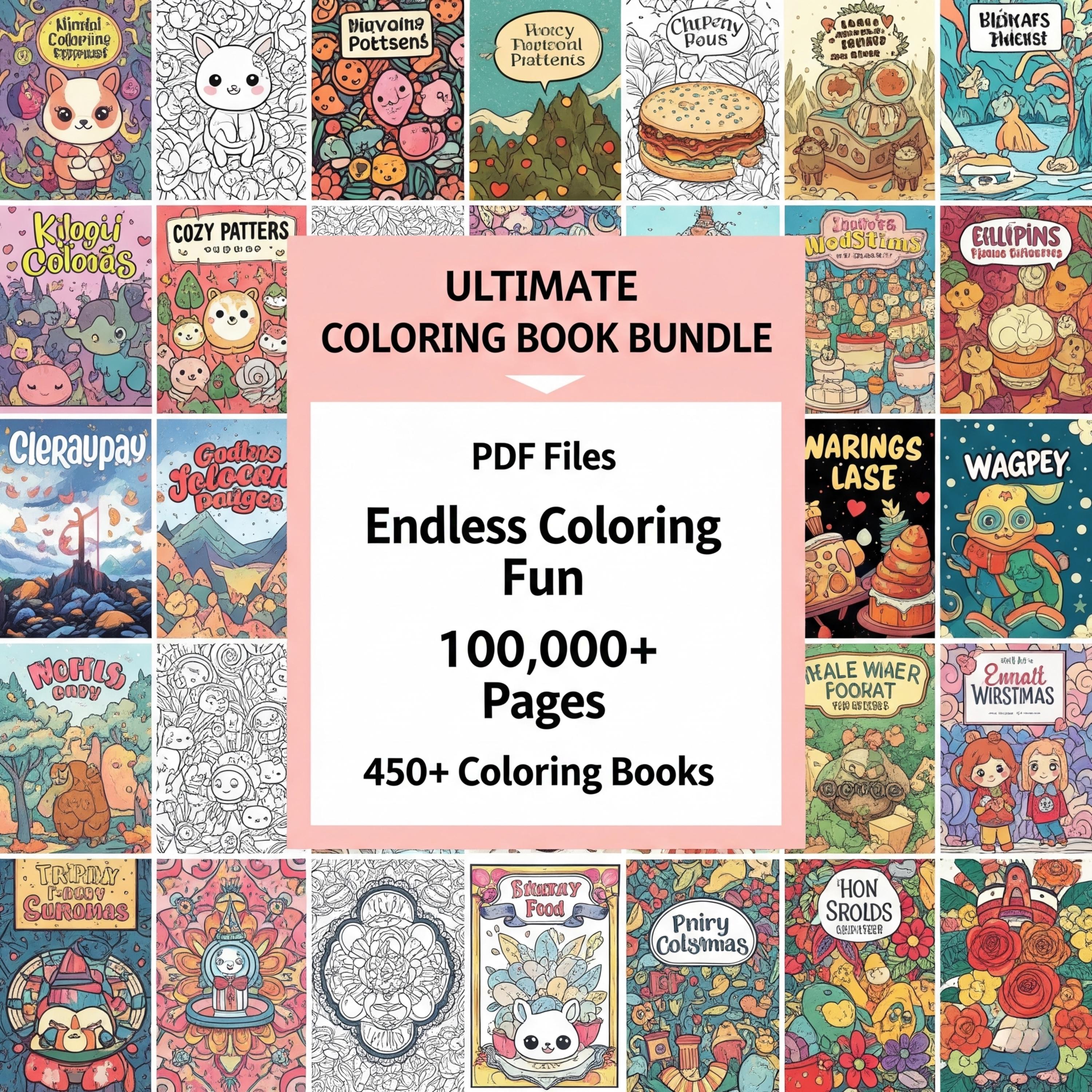 100,000+ Pages Coloring Book Mega Bundle – 450+ Digital Coloring Books | Cute Cozy Comfy Art | iPad & Printable PDF Pack
